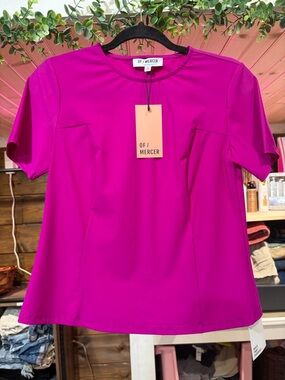 Of Mercer Magenta Short Sleeve super stretchy formal Top